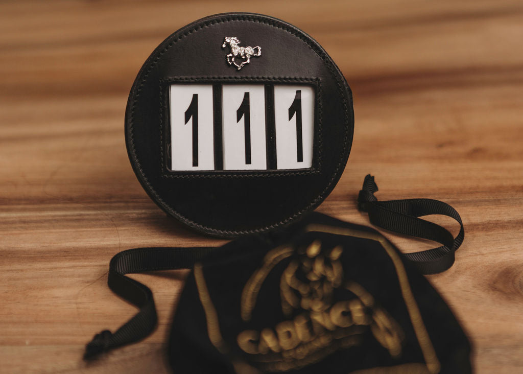 Leather Bridle Number with Horse Charm