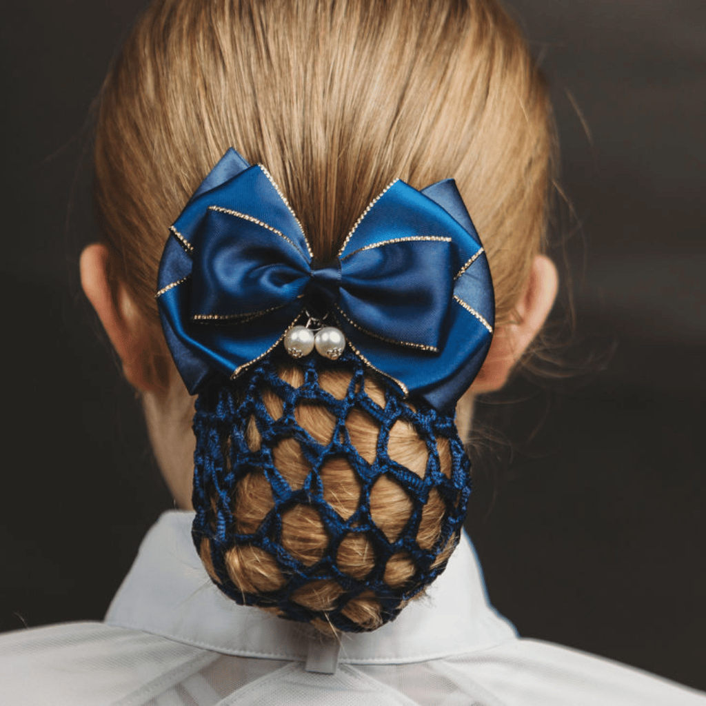 Classic Navy and Gold Bun Cover with Pearls