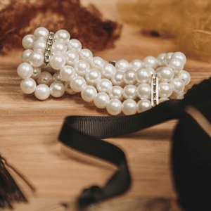 Triple-Row Ivory Pearl Scrunchie and Hair Net Set